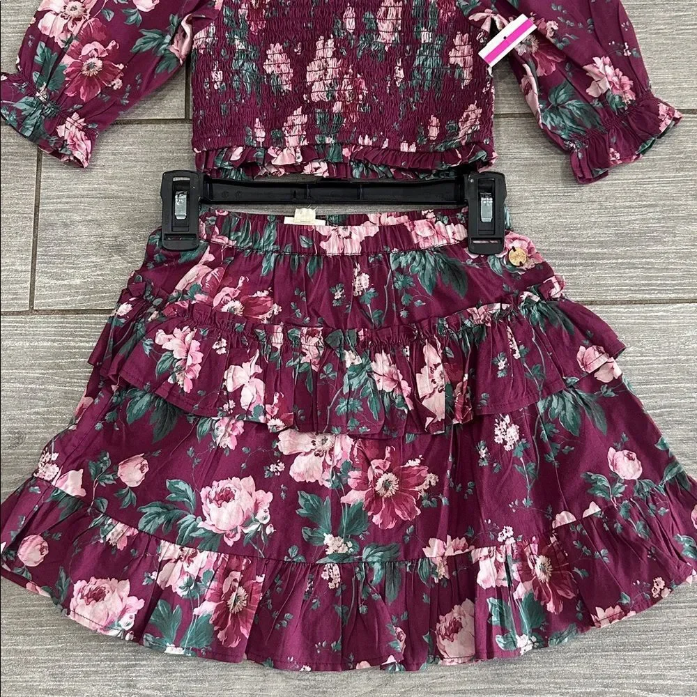 Laura Ashley Berry Pink Peony Garden Smocked Top And Skirt Set New!